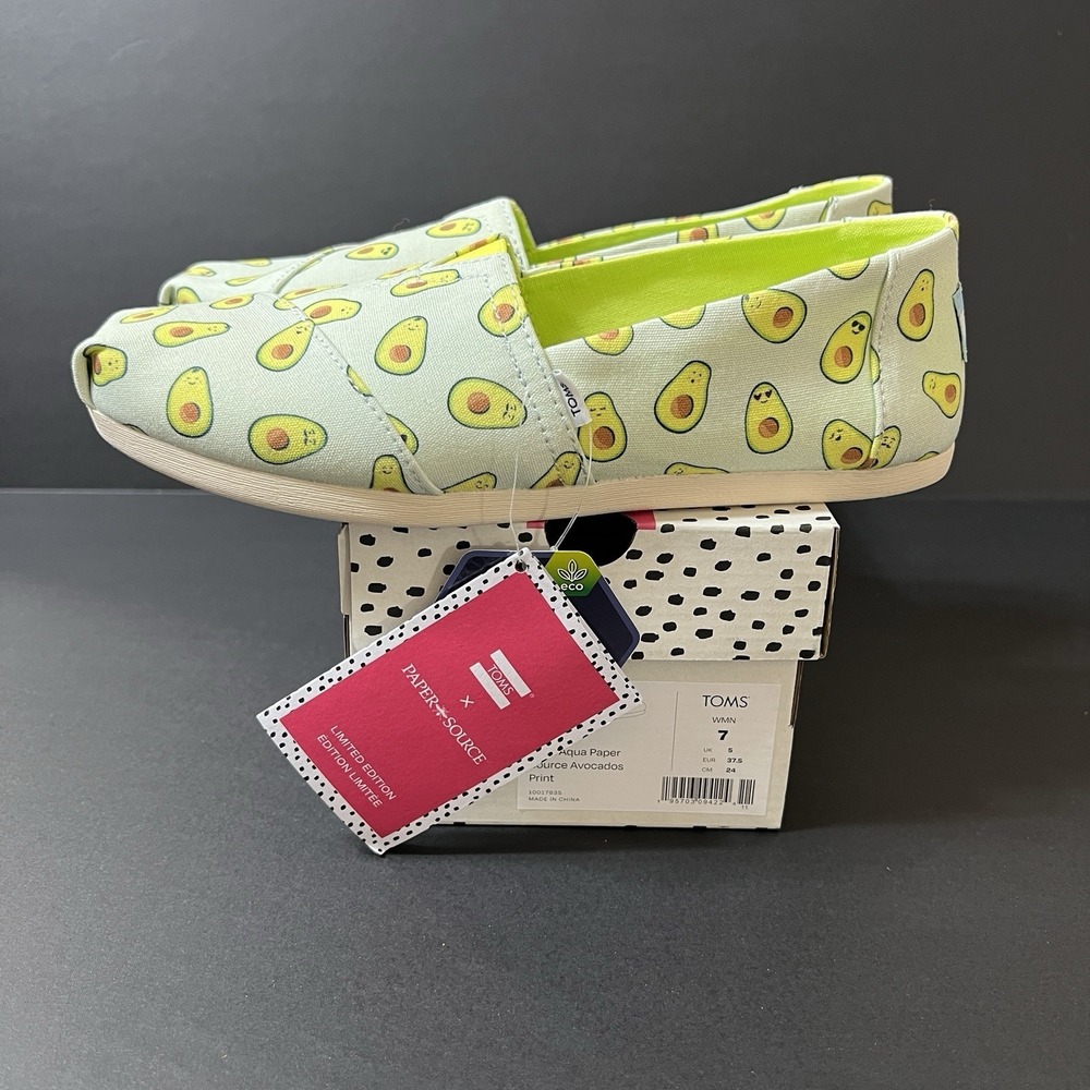 Toms X Paper Source Size 7 Women's Alpargata Slip On Shoes Avocado Print Limited